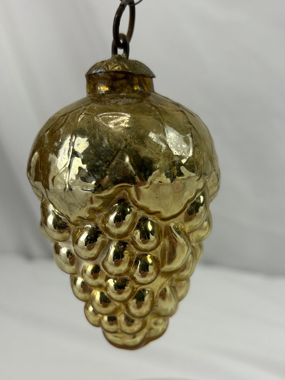 Antique 1800s German Kugel Gold Grape Cluster Glass Christmas Ornament 4"
